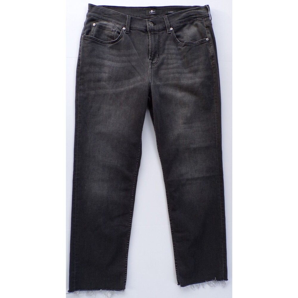 7 For All Mankind Mens Slimmy Straight Jeans Raw Hems 34x28 Graphite Gray Wash